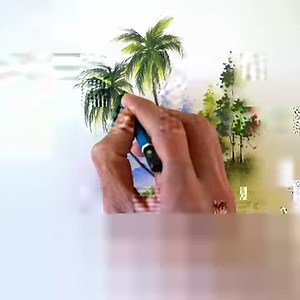 Very simple oil pastel drawing of a beautiful landscape with palm trees and a lake | Morning Drizzle