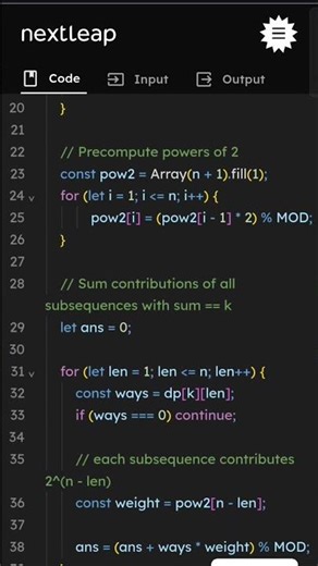 Sum of Power of Subsequences | Dynamic Programming + JavaScript Full Solution