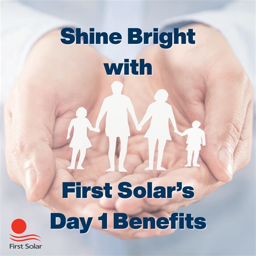 Empowering Our People with Benefits That Matter 💙 At First Solar, we know that when our associates are supported, they thrive! That’s why we’re proud to offer benefits that go beyond the expected. This video showcases just a few of the valuable resources available to our team, including: 👨‍👩‍👧‍👦 Care.com Membership ⚖️ Legal Services Access 🛡️ Cybersecurity & Identity Protection 🎓 Student Loan 401(k) Match Program At First Solar, our associates are at the heart of everything we do. That’s 