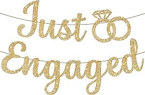 KatchOn, Glitter Gold Just Engaged Banner - 10 Feet, No DIY | Engagement Banner for Just Engaged Decorations | Engagement Party Decorations | Just Engaged Decorations