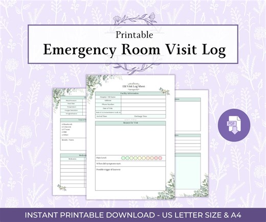 Emergency Room Visit Log Printable PDF, ER Tracker Sheet, Medical Binder Insert, Chronic Illness Planner, Hospital Visit Record PDF - Etsy Canada