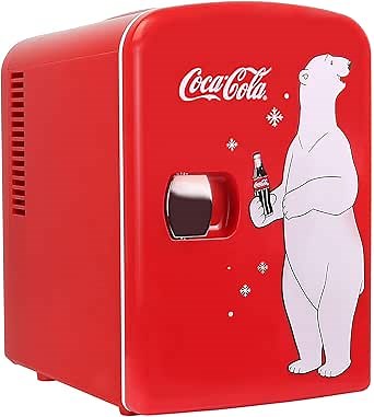 Coca Cola Polar Mini Fridge - Refrigerator for Bedroom Office, Portable Table Top Beverage Cooler, 12V 110V Refrigerador For Drinks, Soda, Wine, Use In Car, Dorm, Patio, 6 Can