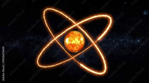 Fiery Atom Model with a Sun-like Nucleus in Deep Space atomic electrons animated