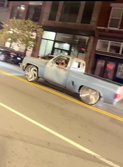 Chevy Shortbed Truck and Box Chevy Takin off Downtown