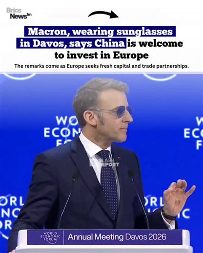 BRICS NEWS on Instagram: "📰 BREAKING NEWS: Macron's Davos Shades: 'China Cash Floodgates Open!' 🇫🇷🇨🇳 French President Macron, sporting sunglasses at Davos 2026, rolls out the red carpet for Chinese investments, eyeing fresh capital and trade ties to supercharge Europe's revival. According to Brics News, it's a multipolar masterstroke for mutual growth, as BRICS nations bridge economic divides against unipolar isolation traps. Is this a sign of progress or a potential flashpoint? Share your