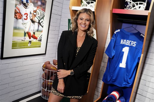 Amanda Balionis styles $595 cropped tweed jacket at NFL Sunday