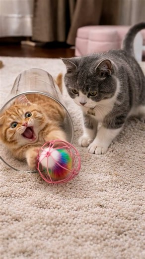 Kitten vs Fluffy Ball #shorts #ai #aicat #kitten #cat #funnycats