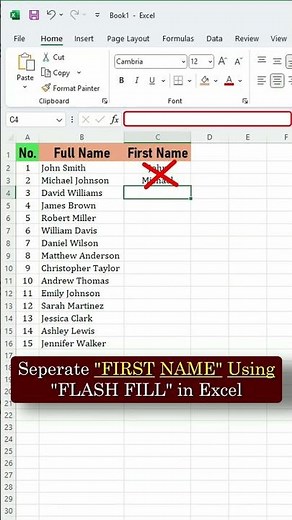 How To Separate First Name In Excel | Flash Fill Shortcut (Ctrl+E) | Separate First & Last Name