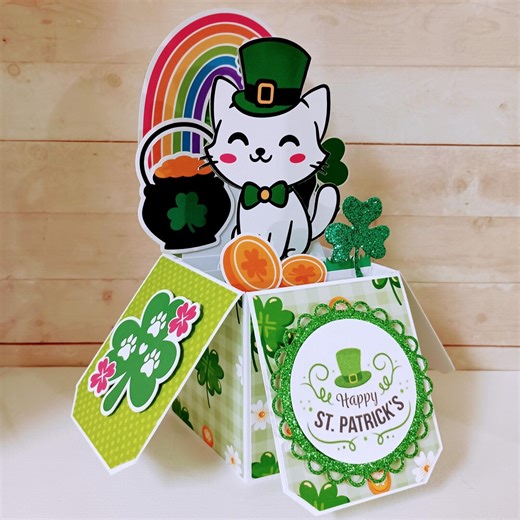 Handmade St. Patrick's Day Cat & Clovers 3D Pop up Box Card - Etsy
