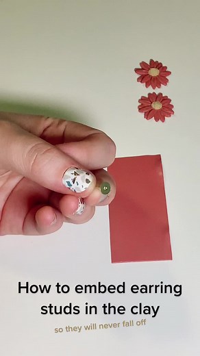 The best way to attach earring studs to polymer clay earrings! The only way I’ve found that is fool proof and never comes off. #polymer #polymerclay #polymerclayearrings #handmadejewelry #polymerclaytutorials #polymerclaytips #polymerclaytechnique