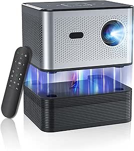 [Battery Powered & Electric Focus & 4K Video Decode Support] XNANO Outdoor Mini Projector with 5G WiFi and Bluetooth, Portable Smart Movie Projector for iOS/Android/TV Stick, Built-in More Apps Grey