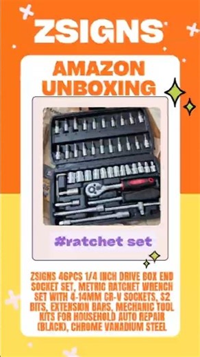 ZSIGNS 46Pcs 1/4 Inch Drive Box End Socket Set, Metric Ratchet Wrench Set With 4-14Mm #unboxing