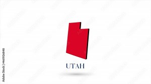 3d animated flat map showing the state of Utah from the United State of America on white background. USA. Rotating map of Utah with shadow. USA. 4k