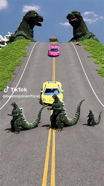 Flatbed Bus vs Godzilla in BeamNG Drive Simulator