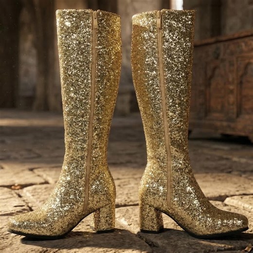 Women's Glitter Go Go Boots: 60s 70s Retro Knee-high Block Heel Costume Shoes - Etsy