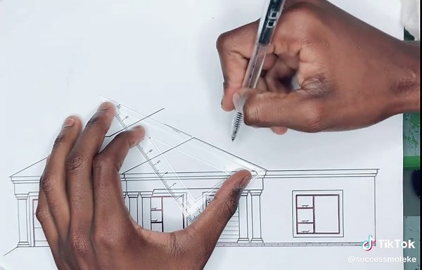 How to Draw a Hip Roof for a Three-Bedroom House