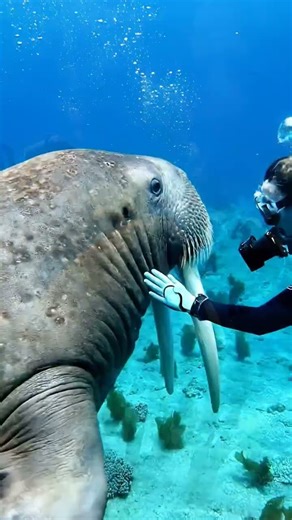 Walrus in the Deep 🦭✨ | Gentle Giant of the Ocean in 8K #shorts #ocean #walrus #underwater