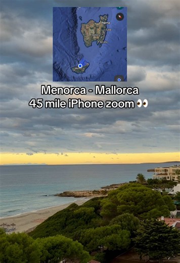 I'm looking straight over to the bay of Alcudia in Mallorca 45 miles away from Sant Tomàs, Menorca. The sunrise was lighting the mountains up and made for a great iPhone zoom! Considering this is 45 miles away, the quality is pretty impressive! If you're in Alcudia, Mallorca gimme a wave back 👋 #iphone17promax #zoom #sunrise #menorca #mallorca