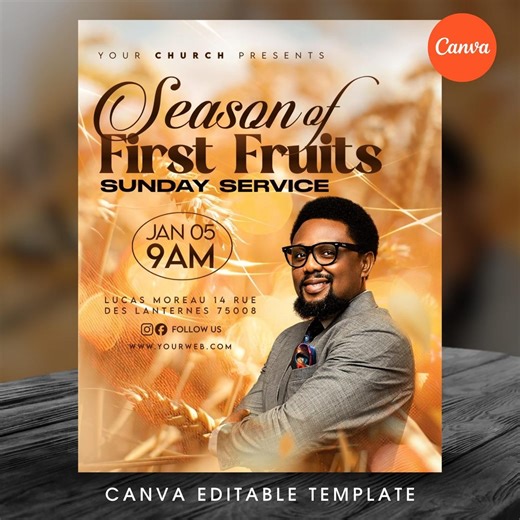 Church Flyer Template, First Fruits of Prayer, Sunday Service, Church Season, Giving Offering, Ministry Leaders Modern Editable Canva Design - Etsy