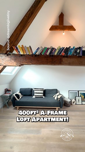 What do you think of this beautiful loft apartment? These loft apartments are very traditional top-floor units in Belgium, resembling an A-frame cabin! Inside, there is a spacious floor plan with a large living room, a U-shaped kitchen with apartment-size appliances, a small clothes rack, a bathroom with a tile shower, & a loft bedroom! My favorite parts are the exposed beams & the incredible views of the Cathedral! #antwerp #belgium #aframe #tinyhouse #airbnb | Alan Toscano