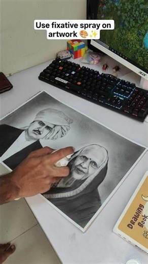 use fixative spray on artwork for longer life and safety 🎨✨ #portraitart #artist #gift #homedecor