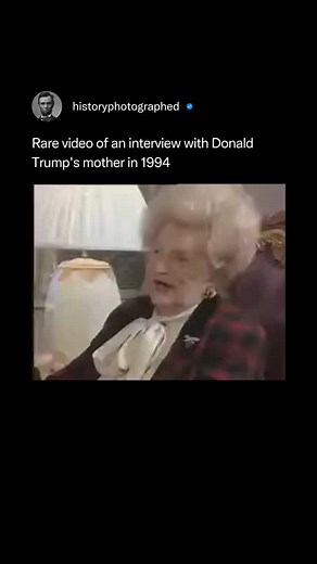 History Photographed on Instagram: "A rare video of an interview with Donald Trump's mother, Mary Anne MacLeod Trump, from 1994.⁠ ⁠ The footage, from the Irish show It's Bibi, features her discussing her Scottish heritage, family life, and the passing of her eldest son.⁠ ⁠ Credit: @rtenews"
