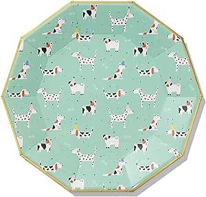 Coterie Dog Party Large Paper Plates (Set of 10) - Cute Puppy Party Decorations for Kids Birthday | 9.25" Disposable Plates | 10 Pack