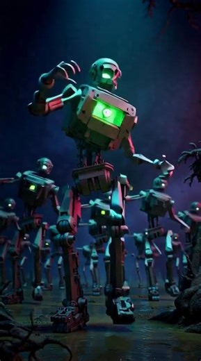 a robot dancing among other robots