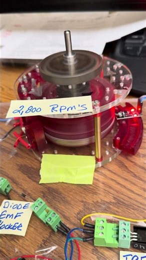 2800 RPM’s testing new IRF540N MOSFET, with levitating top. Hall sensor 15 mags on/off 700 X per sec