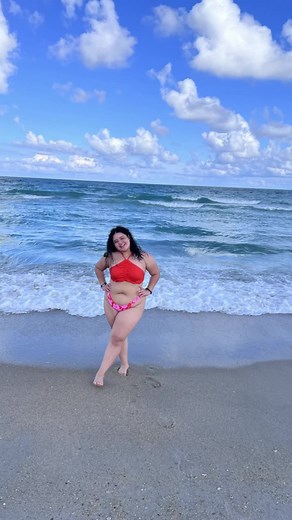 Beach Day Fashion in a Red Bikini