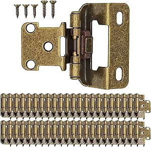 1/2" Overlay Partial Wrap Kitchen Cabinet Hinges, Antique Brass Self Closing Cabinet Hinge for Kitchen Cabinet Doors,50 Pack (25 Pairs)