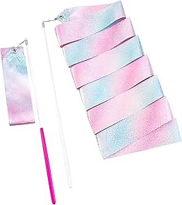 2 PCS Gymnastics Training Ribbon with Dancer Wand, Sparkling Dance Ribbons Twirling Baton Long Ribbon Streamers Rhythmic Gymnastics for Artistic Dancing Training Party Favors - 78.7"