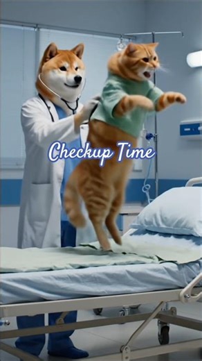Doctor Dog Checks Cat… Cat Runs Away! 😂🐶🩺🐱 #catanddog #cat #dog #shorts