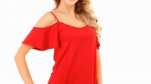 Watch FISOUL Women's Off Shoulder Top Ruffle Sleeve Spaghetti Strap Halter Tops on Amazon Live