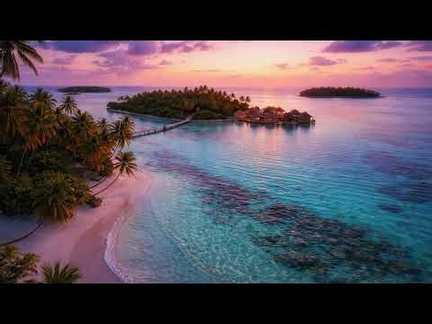 10 Hours Endless Blue Lagoon. Palm Island Views 4K Coastal Screensaver. No Sound, No Ads