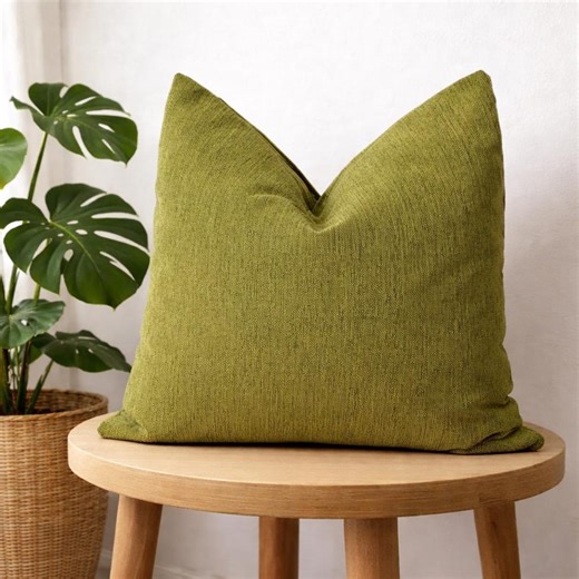 Green Textured Linen Pillow Cover, Boho Modern Cushion, Minimalist Home Decor - Etsy