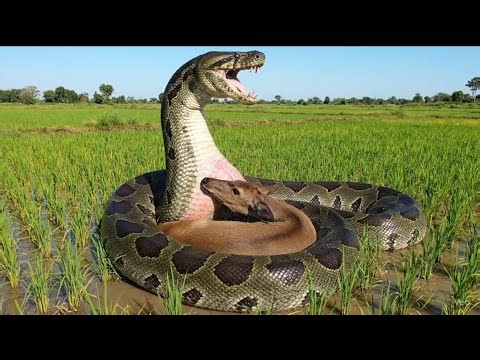 Giant Anaconda Attacks Antlered Deer in Rice Field | Real Wildlife Camera Footage