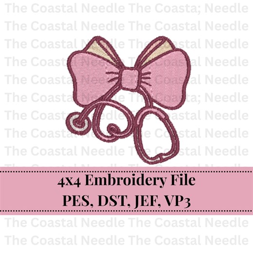 Nurse Stethoscope Bow Embroidery File, 4x4 Hoop (digital Download) - Etsy