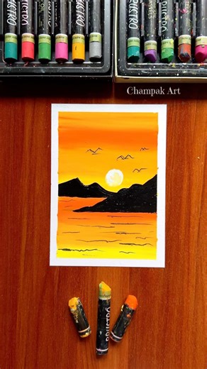 Amazing Sunset Scenery Drawing | Oil Pastels Art Tutorial 🎨 #shorts #youtubeshorts #art