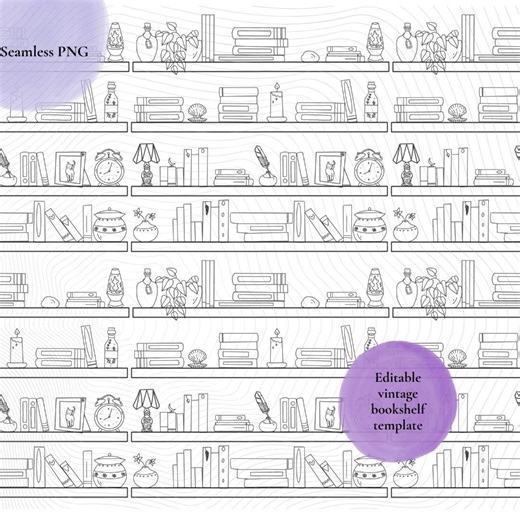 Bookshelf Vintage Seamless Pattern Template: Editable PNG Outline (digital Download) - Etsy