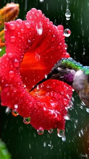 🌧️ Raindrop Nectar: Hummingbird Battles Rain | Micro-Slow Motion 8K