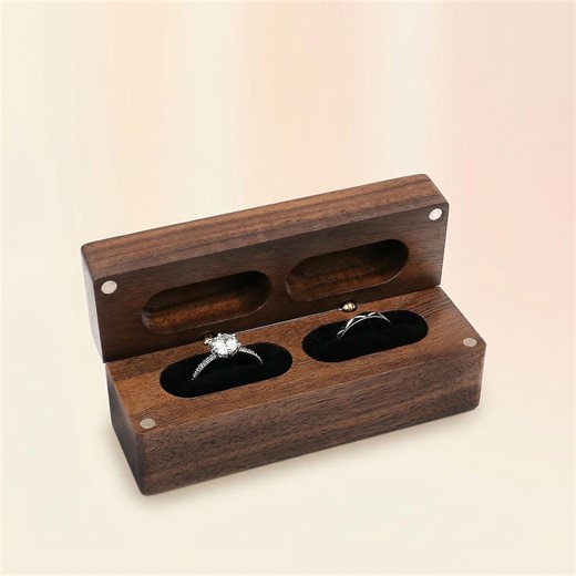 Wooden Double Ring Box, Walnut Wedding Ring Holder, His & Hers Engagement Proposal Box, Velvet Insert Ring Case - Etsy