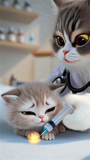 "Cute Doctor Cat Helps Sick Patient – انجکشن کے بعد خوشی!" #animalstory #catanimation #forgiveness
