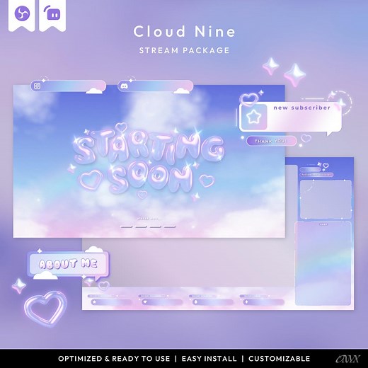 Cloud Nine Pastel Twitch Overlay Pack, Kawaii Animated Stream Package for OBS & Streamlabs, Cute Vtuber Twitch Overlays, Cozy Gamer Setup - Etsy