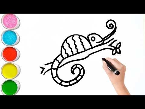 🦎 Easy Chameleon Drawing for Kids | Step-by-Step Chameleon Drawing and Coloring