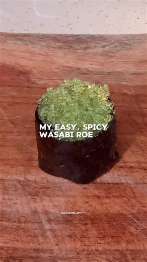 imhungryse • Cooks on Instagram: "Easy spicy Wasabi tobiko gunkan 🍣 Small bite, big crunch. Flying fish roe with heat, wrapped clean for a crisp finish. Simple, satisfying, and packed with flavor — would you try this at home? Ingredients • Wasabi tobiko (flying fish roe) • Haiga rice – Nishiki • Sushi vinegar – Mizkan • Furikake – Mishima • Nori (seaweed) Save this for your next sushi night. Learning as I go. More tomorrow. IM HUNGRY™ #GunkanMaki #WasabiTobiko #EasySushi #DIYRecipe #FoodHack"