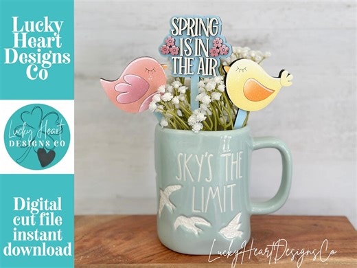 Bird Mug Stick File SVG, Glowforge Tiered Tray, Tray Decor, Cardinal, Floral, Plant Topper, Spring, Stake, Gift, Luckyheartdesignsco - Etsy