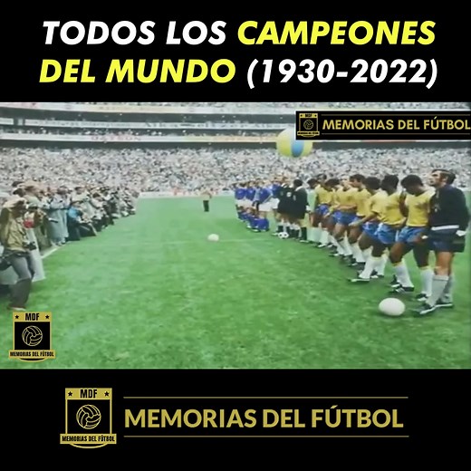 Todos los CAMPEONES y FINALES de los MUNDIALES (1930-2022) Todos los CAMPEONES y FINALES del MUNDIAL 🌟⚽🏆 - Un repaso a la Historia de la Copa del Mundo de Fútbol resumiendo todas las finales con sus goles y highlights. Actualizamos el último campeonato ganado por la Argentina de Lionel Messi en Qatar 2022. (La SERIE de Memorias del Fútbol sobre la Copa del Mundo) Todos los campeones de la Copa Mundial de la FIFA desde Uruguay 1930 hasta Catar 2022. | Memorias del Fútbol