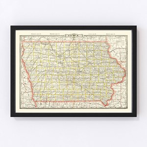Iowa Map 1888, Vintage Iowa Map, Old Iowa Art, Wall Art Gift for Iowa History Lovers Retro Decor - Etsy