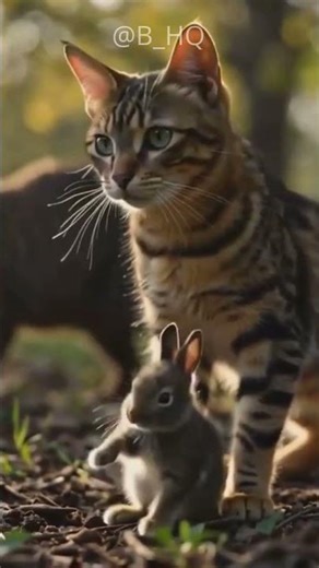 Cat blocking a small animal from predators